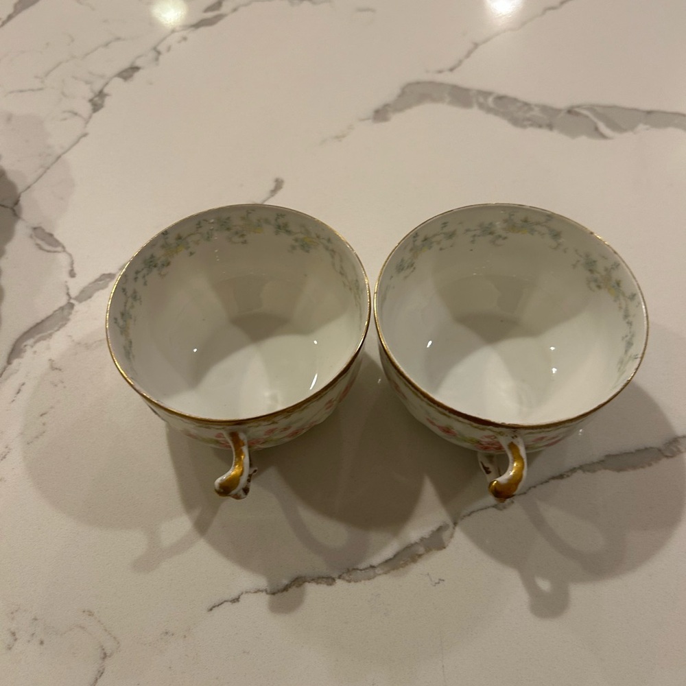 Haviland Limoges Floral Porcelain Tea Cup Pink Blossoms and Gold Trim set of 2 - Picture 2 of 6